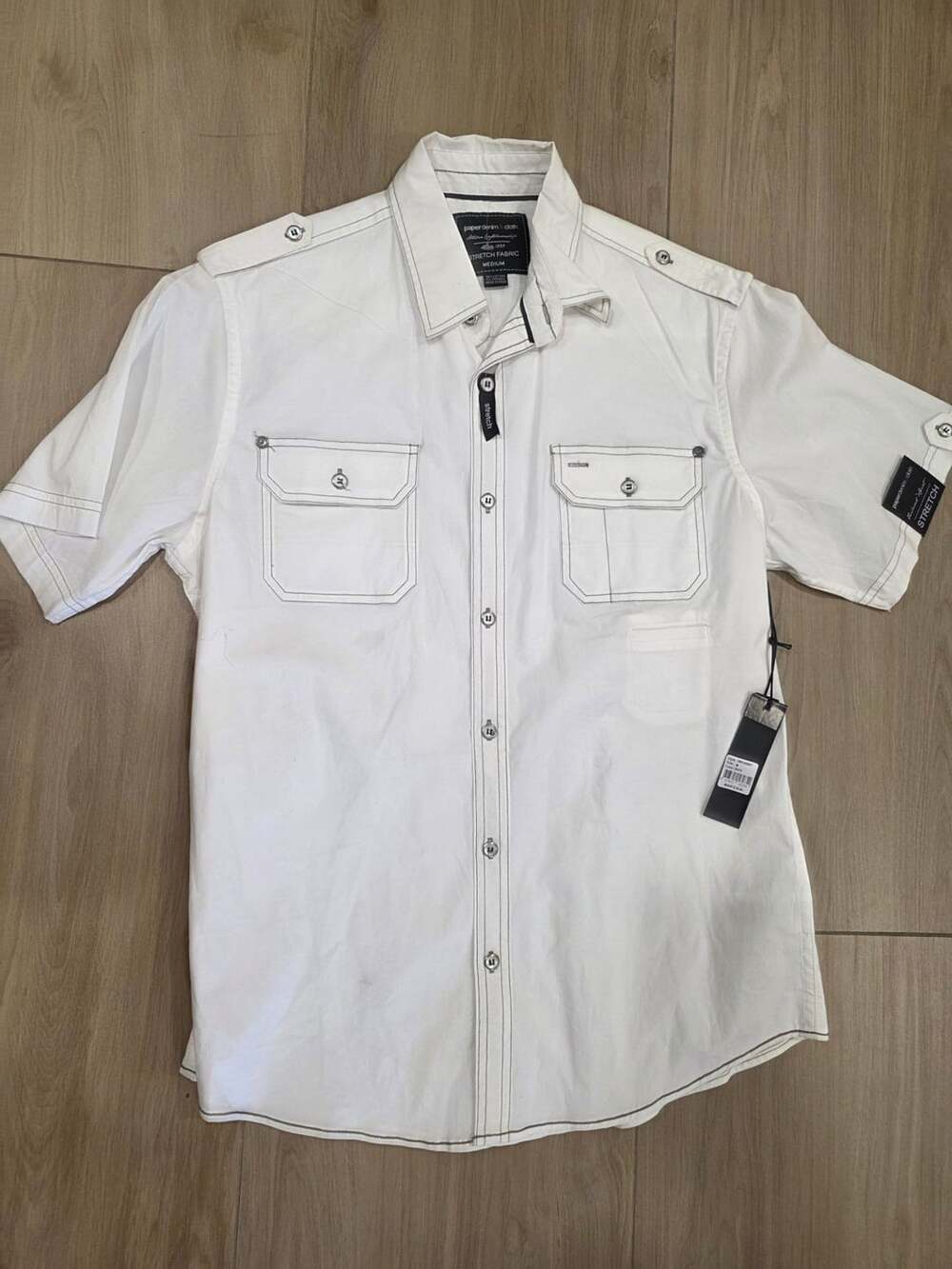 Paper Denim & Cloth Short Sleeve Stretch Utility Shirt White Size M New with Tag